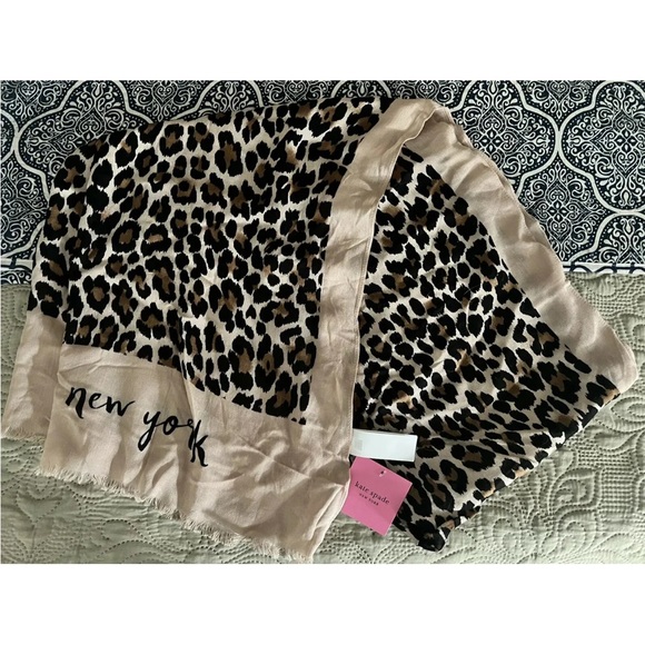 NWT Kate Spade Leopard Animal Print Fashion Large Scarf - Picture 2 of 6
